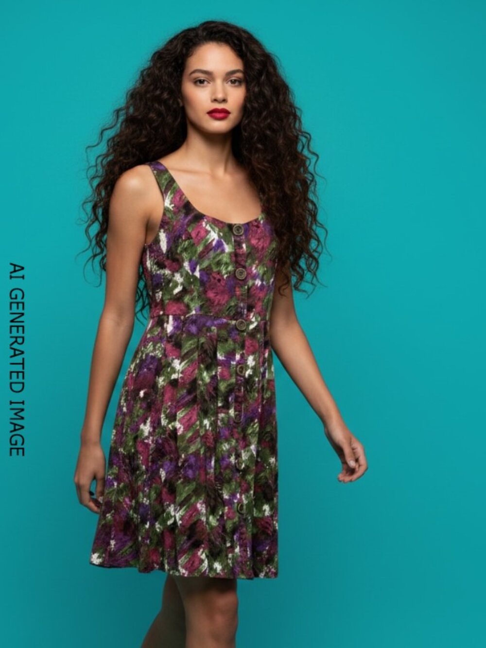 Ricki's Green Purple Watercolor Fit & Flare Dress Size 6
